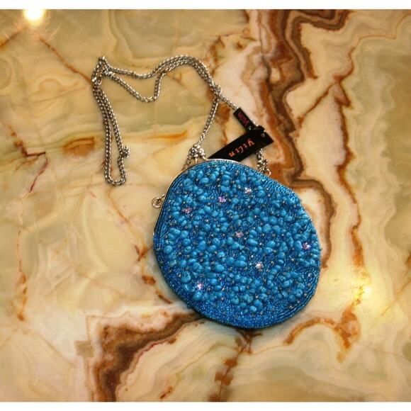 YILIN Turquoise Hand Beaded Party Hand Bag 100% Genuine Stones Embellished - Picture 3 of 4